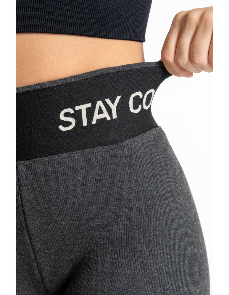 Legginsy damskie - Legginsy damskie ocieplane w prążek wysoki stan GRAFIT  - produkt moraj.pl 2