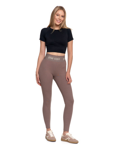 Legginsy damskie - Legginsy damskie ocieplane w prążek wysoki stan MOKKA - produkt 3