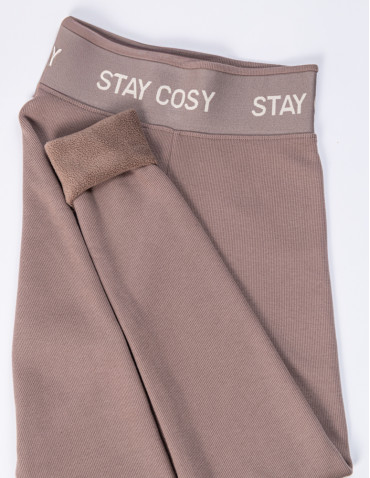 Legginsy damskie - Legginsy damskie ocieplane w prążek wysoki stan MOKKA - produkt 6