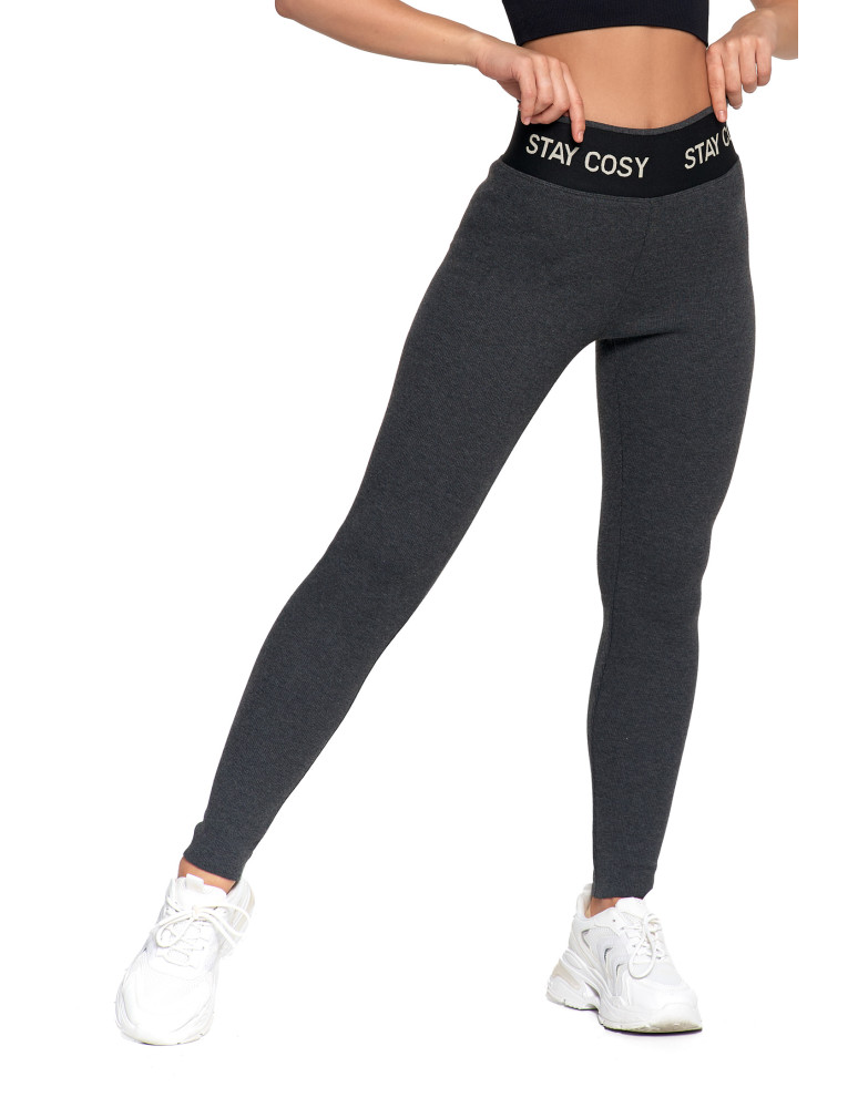 Legginsy damskie - Legginsy damskie ocieplane w prążek wysoki stan GRAFIT  - produkt moraj.pl 6