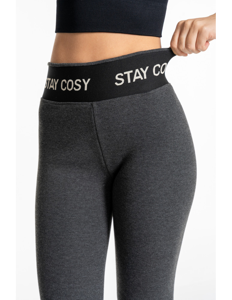 Legginsy damskie - Legginsy damskie ocieplane w prążek wysoki stan GRAFIT  - produkt moraj.pl 9