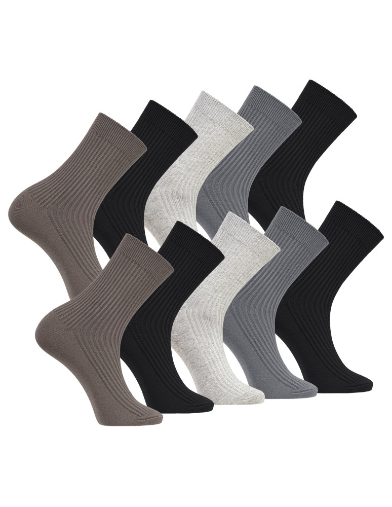 Skarpetki długie - Skarpety męskie długie klasyczne prążkowane z wiskozą 10-pak WIELOKOLOROWY - produkt moraj.pl 1