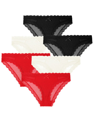 Majtki damskie mini bikini z koronką i siateczką 6-pak - WIELOKOLOROWY