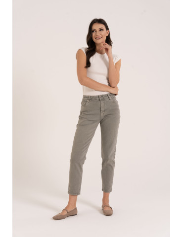 Spodnie - Damskie spodnie jeansowe mom fit JASNY ZIELONY - produkt 1