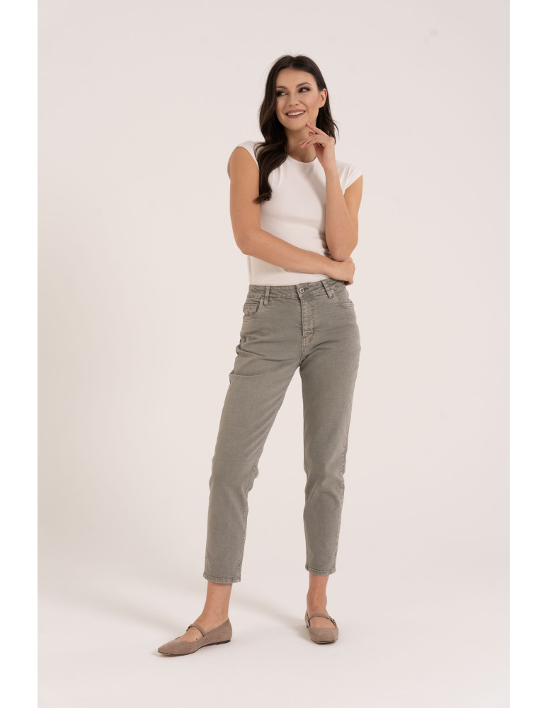 Spodnie - Damskie spodnie jeansowe mom fit JASNY ZIELONY - produkt moraj.pl 1