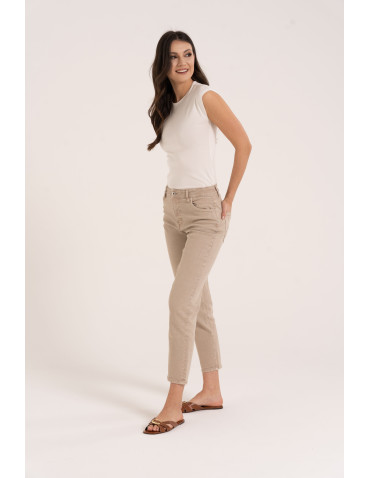 Spodnie - Damskie spodnie jeansowe mom fit JASNY BEŻOWY - produkt 1