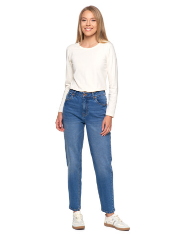 Spodnie damskie - Damskie spodnie jeansowe mom fit JASNY NIEBIESKI  - produkt 6