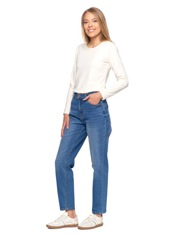 Spodnie damskie - Damskie spodnie jeansowe mom fit JASNY NIEBIESKI  - produkt 12