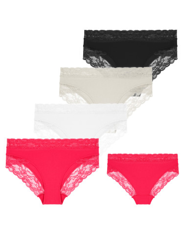 Damskie majtki figi bikini bawełniane z koronką 4-pak - WIELOKOLOROWY