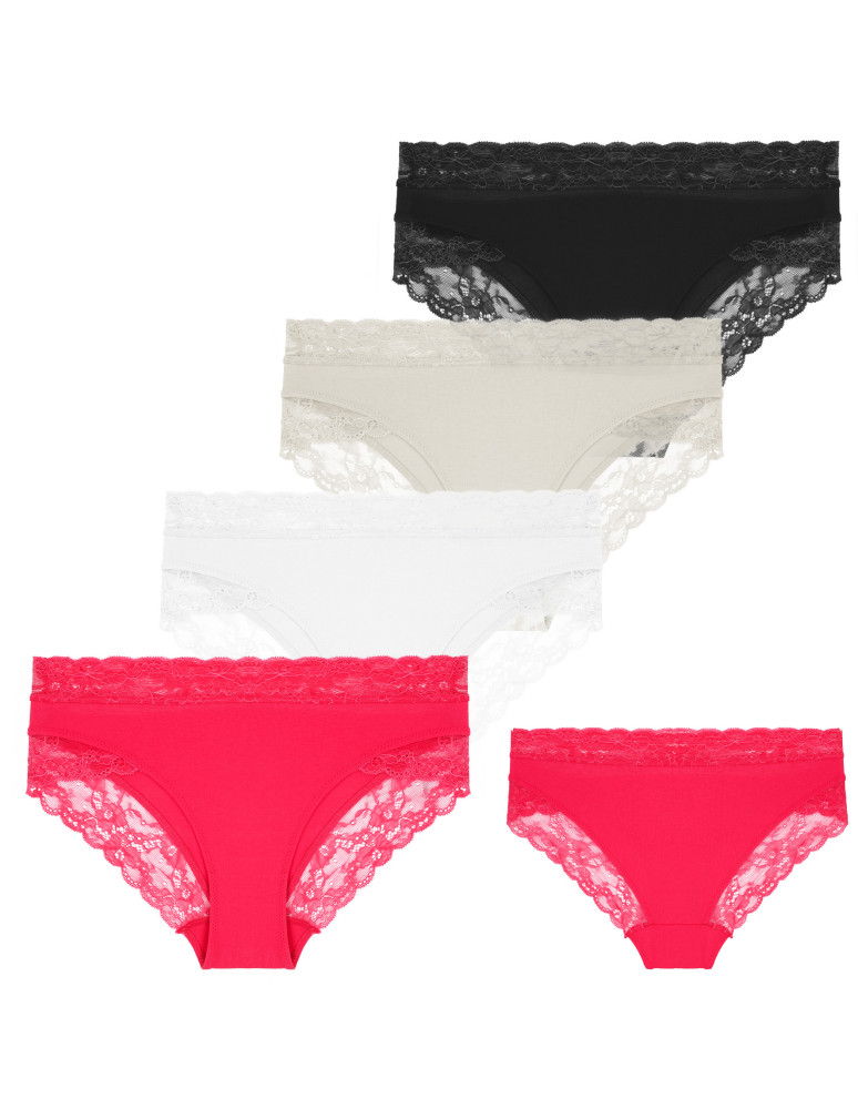 Damskie majtki figi bikini bawełniane z koronką 4-pak WIELOKOLOROWY