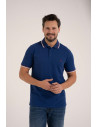 Męska koszulka polo z kolorowym paskiem na kołnierzu CIEMNY NIEBIESKI