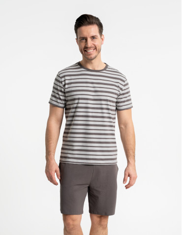 Męska piżama z krótkim rękawem w paski i spodenkami - WZÓR 1