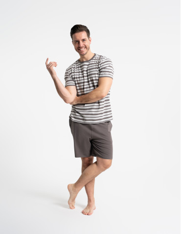 Piżamy z krótkim rękawem - Męska piżama z krótkim rękawem w paski i spodenkami WZÓR 1 - produkt 6