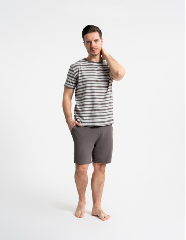 Piżamy z krótkim rękawem - Męska piżama z krótkim rękawem w paski i spodenkami WZÓR 1 - produkt 7