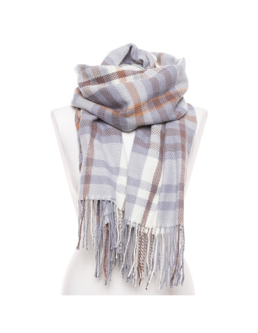 Szale i chusty - Elegancki szal damski w kratę z frędzlami NIEBIESKI - produkt 1