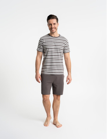 Piżamy z krótkim rękawem - Męska piżama z krótkim rękawem w paski i spodenkami WZÓR 1 - produkt 5