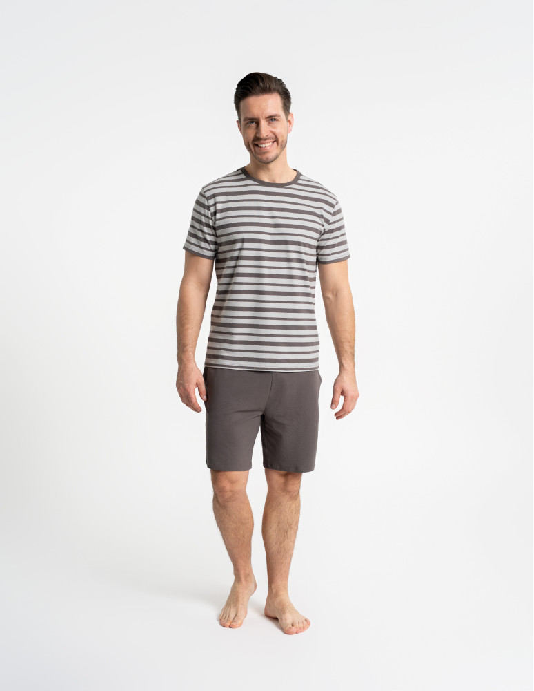 Piżamy z krótkim rękawem - Męska piżama z krótkim rękawem w paski i spodenkami WZÓR 1 - produkt moraj.pl 5