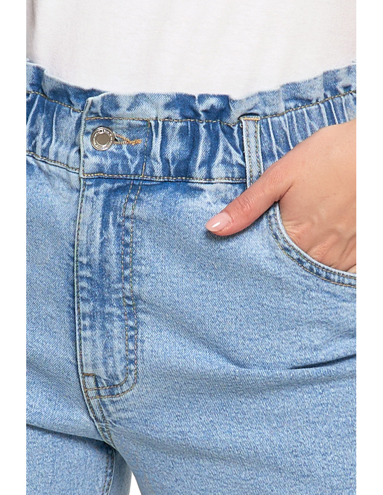 Spodnie damskie - Spodnie damskie jeansy paperbag z wysokim stanem JASNY NIEBIESKI   - produkt moraj.pl 4