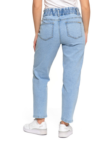 Spodnie damskie - Spodnie damskie jeansy paperbag z wysokim stanem JASNY NIEBIESKI  - produkt 5