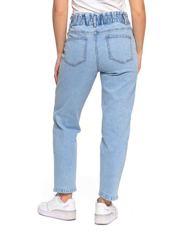 Spodnie damskie - Spodnie damskie jeansy paperbag z wysokim stanem JASNY NIEBIESKI   - produkt moraj.pl 5