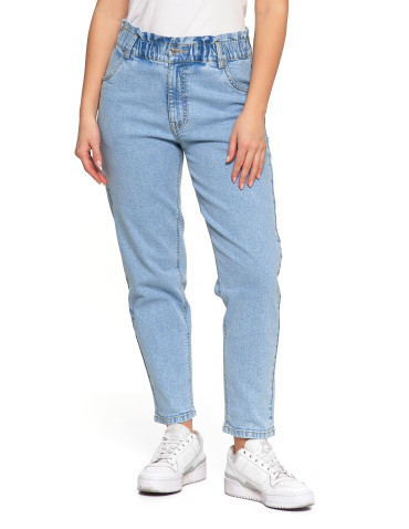 Spodnie damskie - Spodnie damskie jeansy paperbag z wysokim stanem JASNY NIEBIESKI  - produkt 6