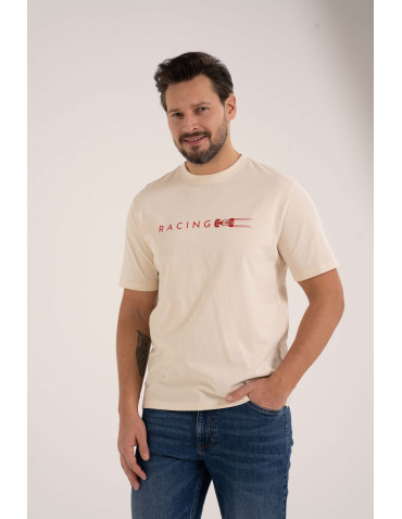 Koszulki i Tank Topy - Męska koszulka z krótkim rękawem o regularnym kroju z printem BEŻOWY - produkt 1