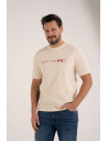 Męska koszulka z krótkim rękawem o regularnym kroju z printem BEŻOWY
