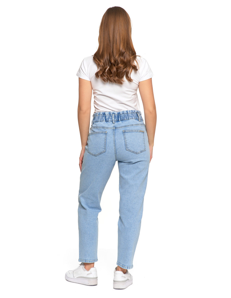 Spodnie damskie - Spodnie damskie jeansy paperbag z wysokim stanem JASNY NIEBIESKI  - produkt moraj.pl 1