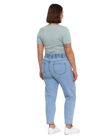 Spodnie damskie - Spodnie damskie jeansy paperbag z wysokim stanem JASNY NIEBIESKI  - produkt 8