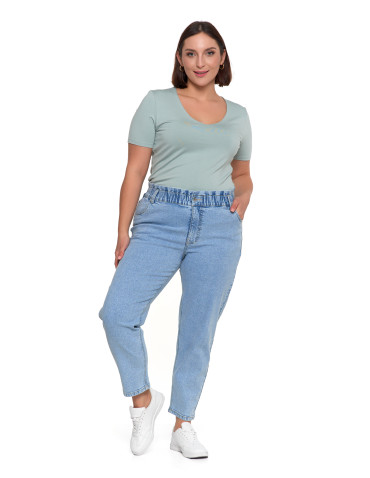 Spodnie damskie - Spodnie damskie jeansy paperbag z wysokim stanem JASNY NIEBIESKI  - produkt 10