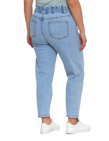 Spodnie damskie - Spodnie damskie jeansy paperbag z wysokim stanem JASNY NIEBIESKI  - produkt 12