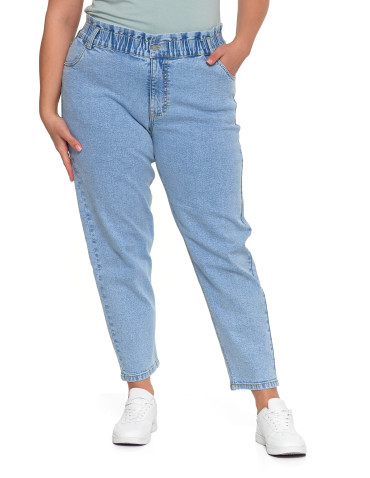 Spodnie damskie - Spodnie damskie jeansy paperbag z wysokim stanem JASNY NIEBIESKI  - produkt 13