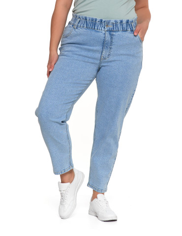 Spodnie damskie - Spodnie damskie jeansy paperbag z wysokim stanem JASNY NIEBIESKI  - produkt 14