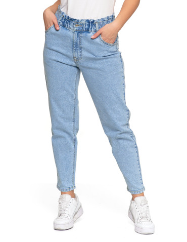 Spodnie damskie - Spodnie damskie jeansy paperbag z wysokim stanem JASNY NIEBIESKI  - produkt 15