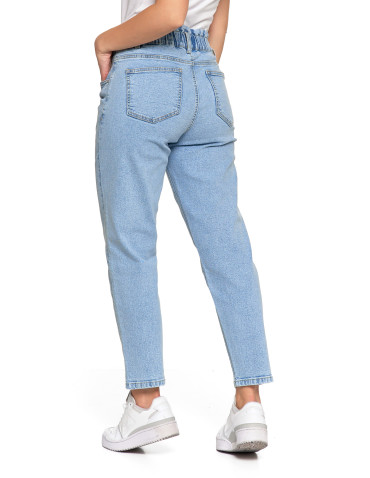 Spodnie damskie - Spodnie damskie jeansy paperbag z wysokim stanem JASNY NIEBIESKI  - produkt 16