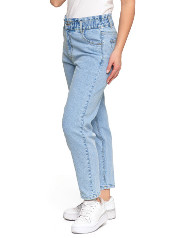 Spodnie damskie - Spodnie damskie jeansy paperbag z wysokim stanem JASNY NIEBIESKI  - produkt 20