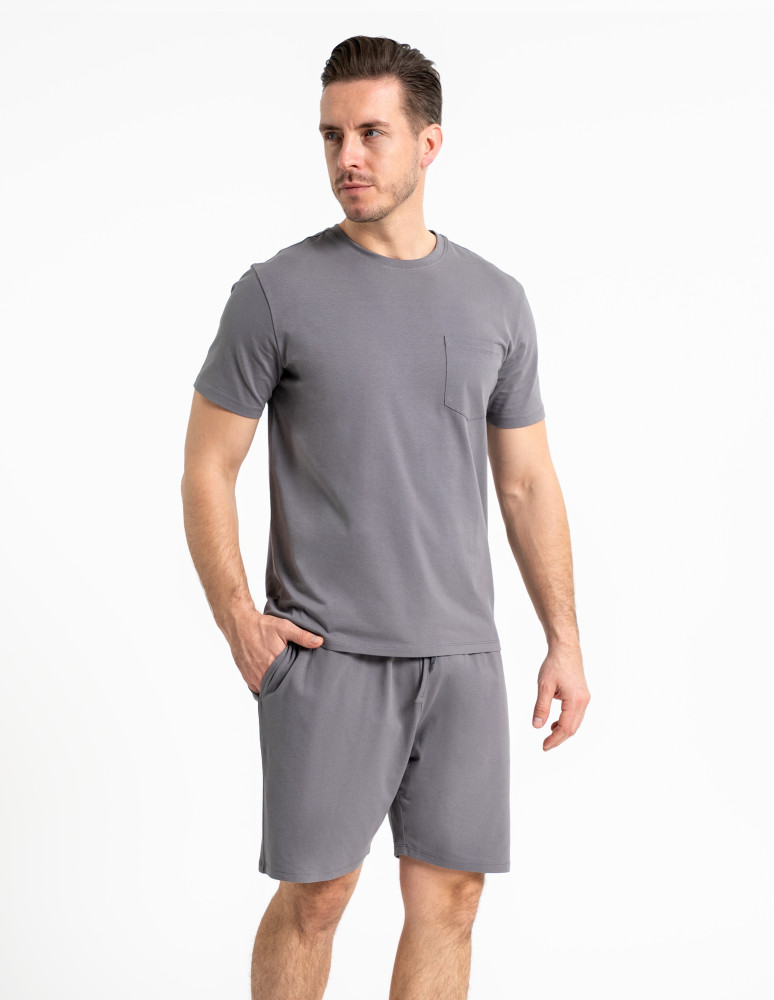 Męska piżama z krótkim rękawem bawełniana z kieszeniami GRAFIT