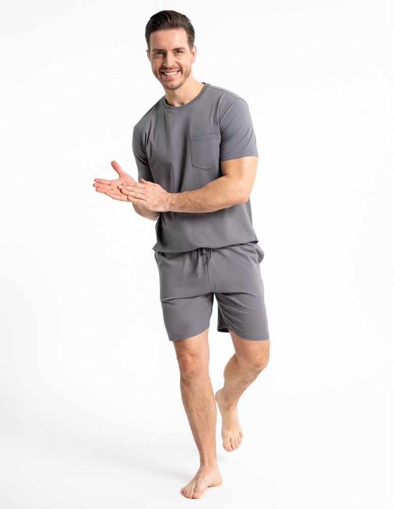 Piżamy z krótkim rękawem - Męska piżama z krótkim rękawem bawełniana z kieszeniami GRAFIT - produkt moraj.pl 2