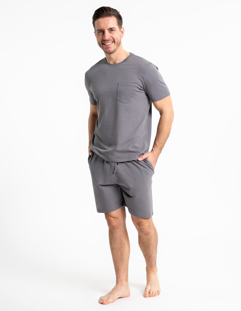 Piżamy z krótkim rękawem - Męska piżama z krótkim rękawem bawełniana z kieszeniami GRAFIT - produkt moraj.pl 3