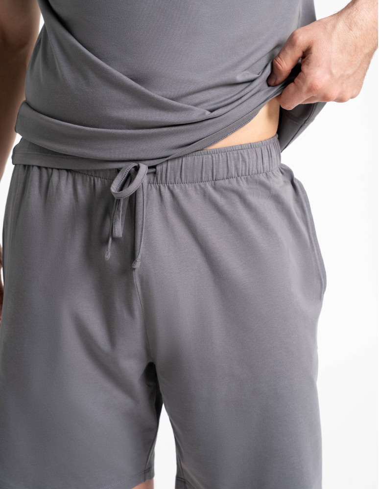 Piżamy z krótkim rękawem - Męska piżama z krótkim rękawem bawełniana z kieszeniami GRAFIT - produkt moraj.pl 4