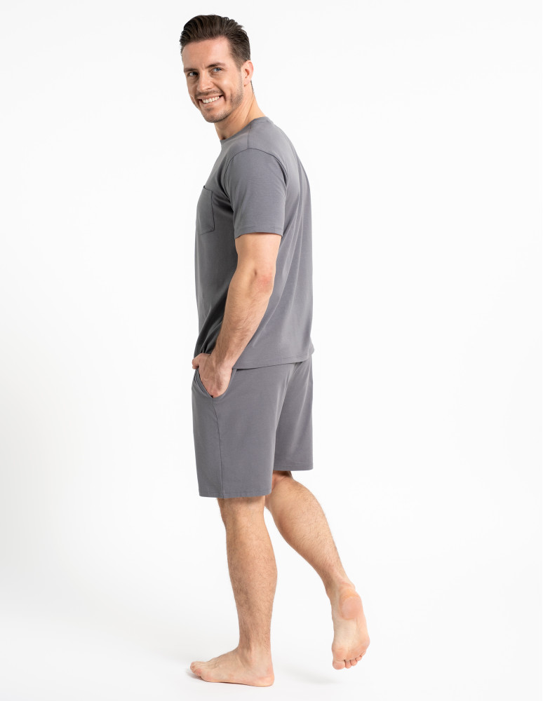 Piżamy z krótkim rękawem - Męska piżama z krótkim rękawem bawełniana z kieszeniami GRAFIT - produkt moraj.pl 7