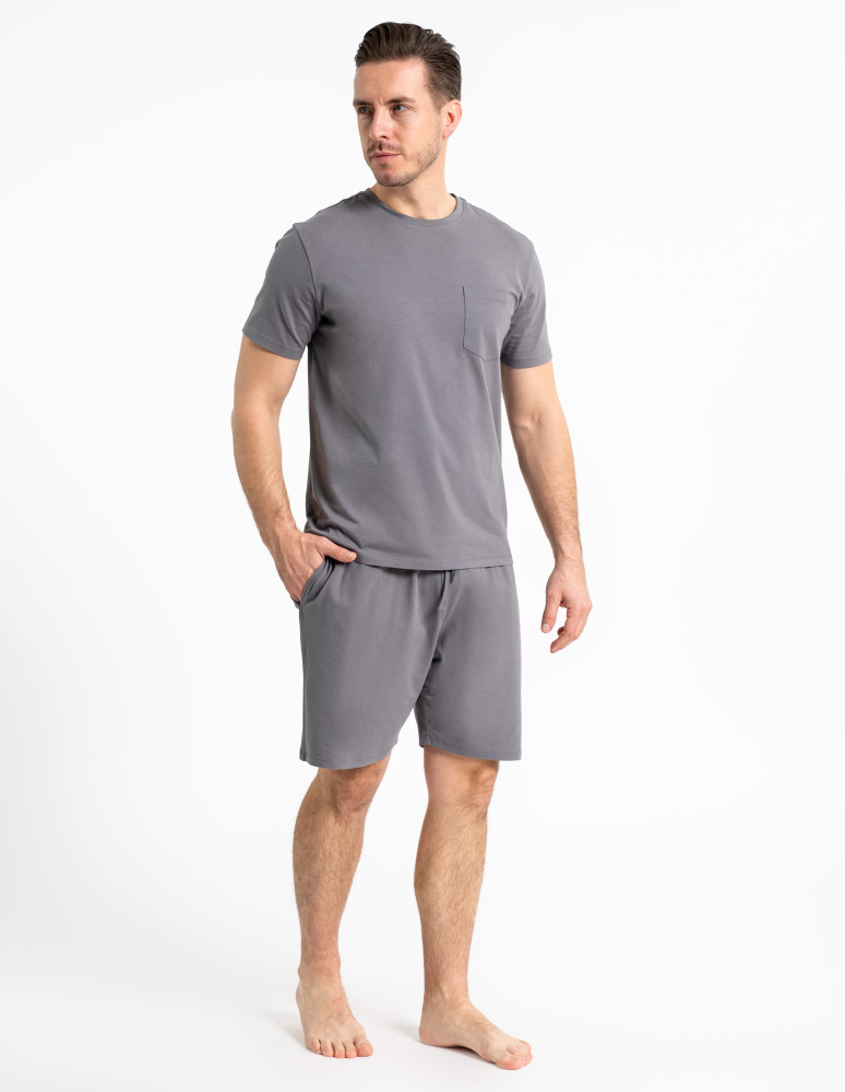 Piżamy z krótkim rękawem - Męska piżama z krótkim rękawem bawełniana z kieszeniami GRAFIT - produkt moraj.pl 11