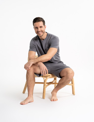 Piżamy z krótkim rękawem - Męska piżama z krótkim rękawem bawełniana z kieszeniami GRAFIT - produkt 12