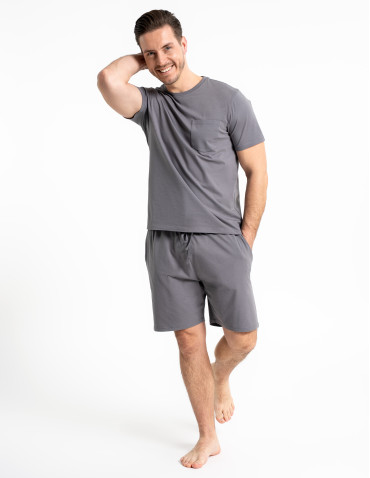 Piżamy z krótkim rękawem - Męska piżama z krótkim rękawem bawełniana z kieszeniami GRAFIT - produkt 14