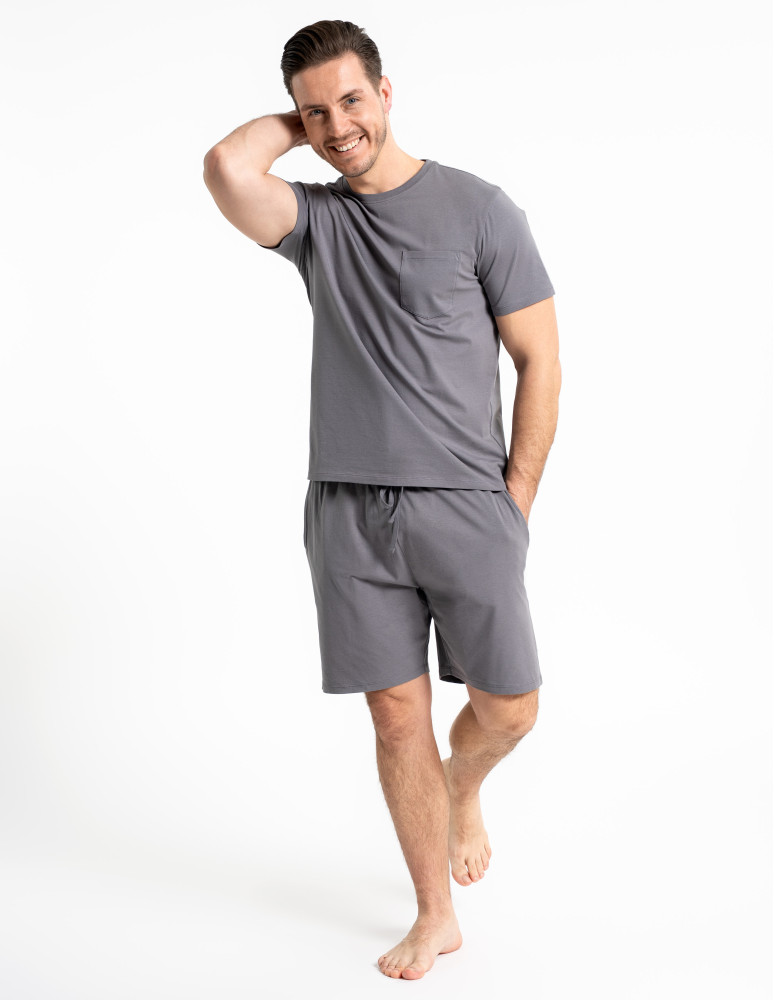 Piżamy z krótkim rękawem - Męska piżama z krótkim rękawem bawełniana z kieszeniami GRAFIT - produkt moraj.pl 14