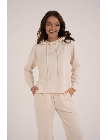 Bluzy damskie - Damska bluza wkładana przez głowę z kapturem KREMOWY - produkt 1