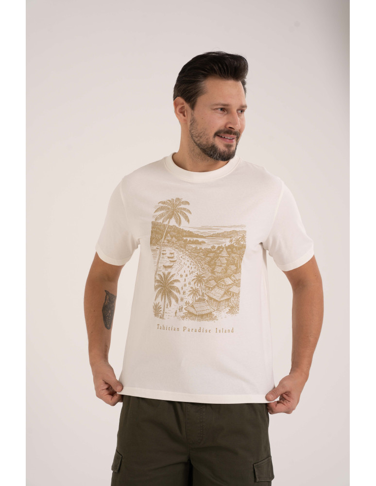 T-shirt męski bawełniany z nadrukiem BEŻOWY