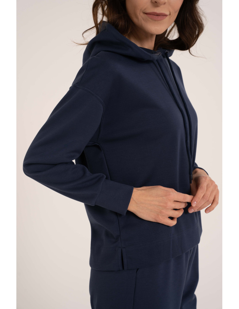 Bluzy damskie - Damska bluza wkładana przez głowę z kapturem NIEBIESKI - produkt moraj.pl 8