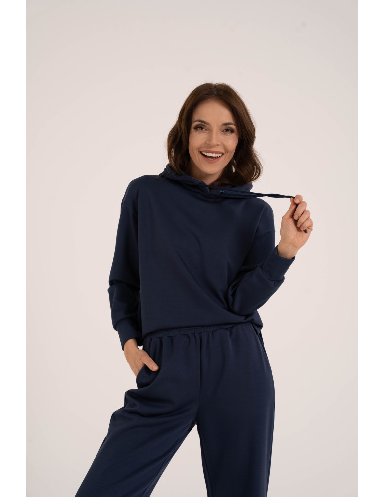 Bluzy damskie - Damska bluza wkładana przez głowę z kapturem NIEBIESKI - produkt moraj.pl 9