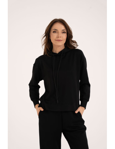 Bluzy damskie - Damska bluza wkładana przez głowę z kapturem CZARNY - produkt 12